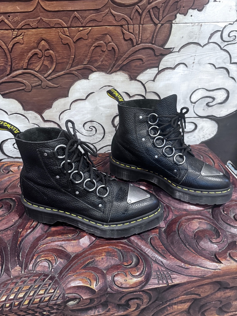 Dr. Martens Farylle aunt sally Black Leather combat boots  with Metal Toe Plates - Picture 3 of 12